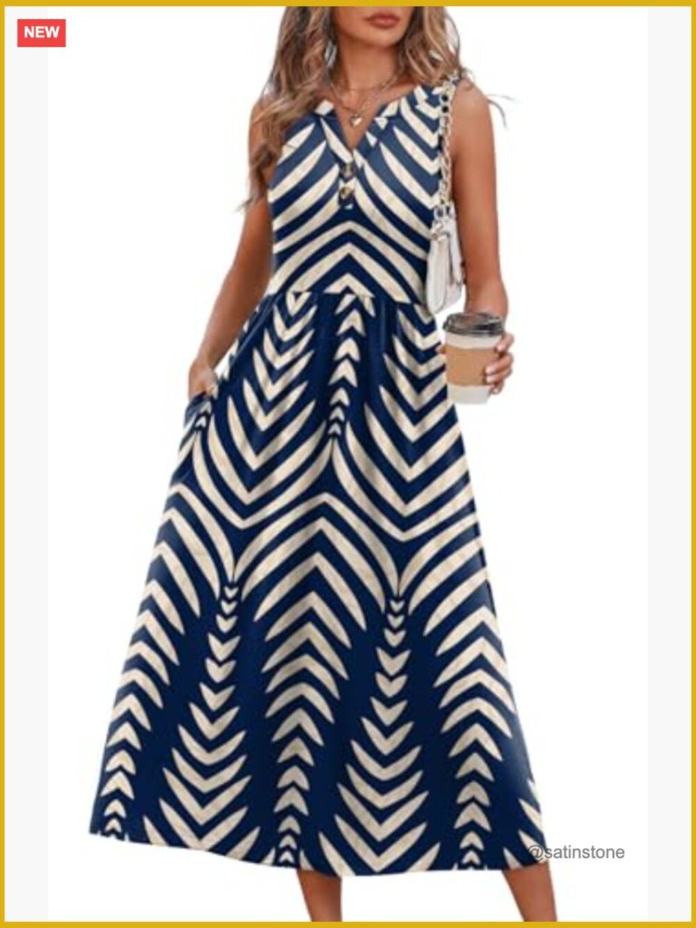 Summer Maxi Dress with Pockets Button Up V-Neck - Picture 2 of 7
